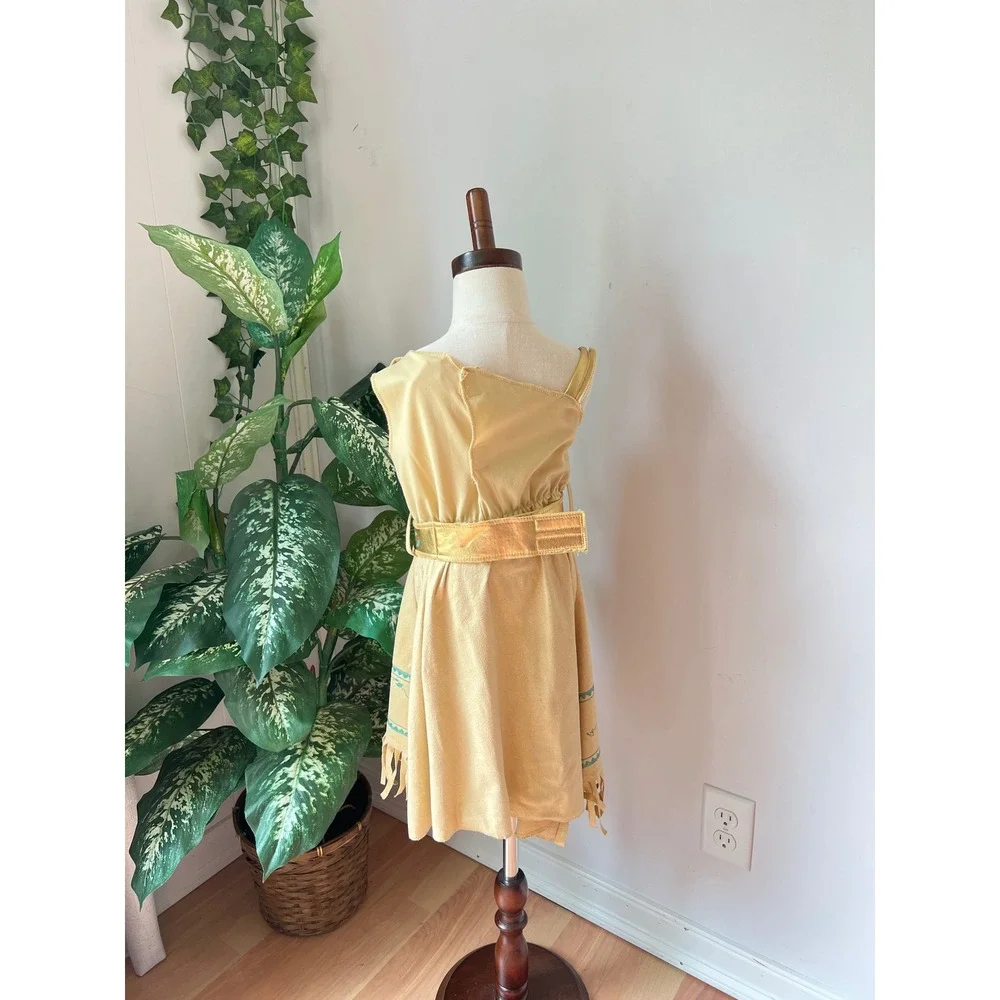 Disney Princess Pocahontas Costume Tan Gold Fringe One Shoulder Dress 3T-4T